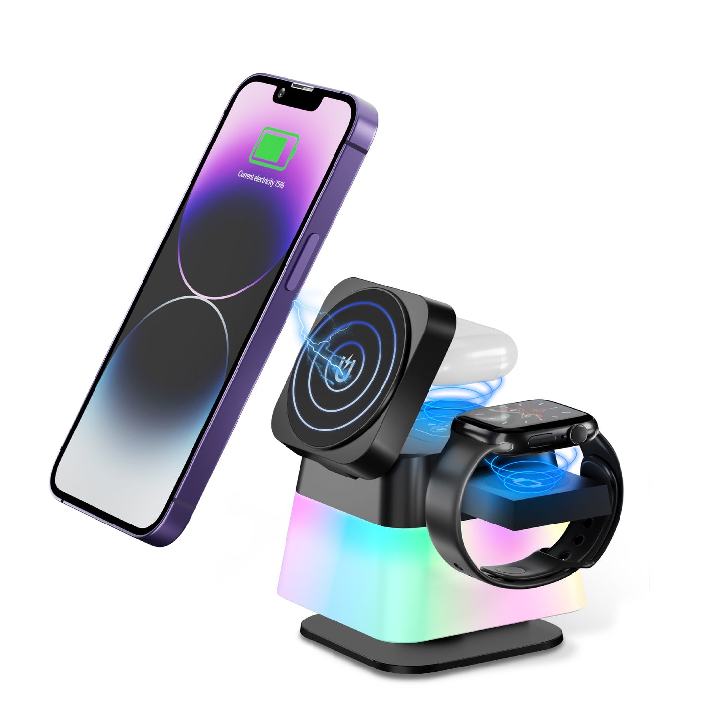 4-in-1 Magnetic Wireless Charging Station with LED Lights – Fast Charger for iPhone & More