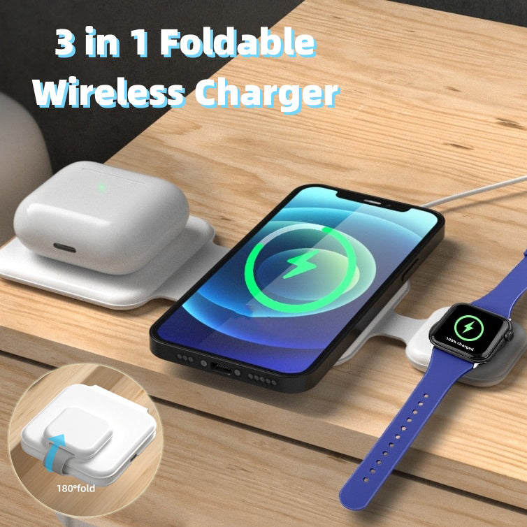 3-in-1 Foldable Magnetic Wireless Charging Station – Fast & Portable