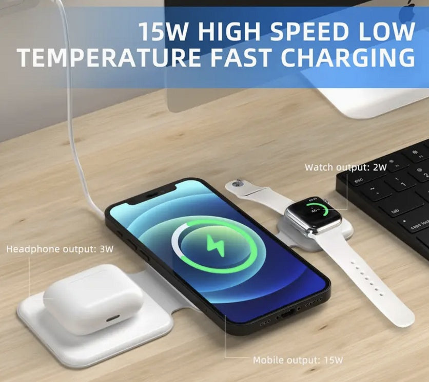 3-in-1 Foldable Magnetic Wireless Charging Station – Fast & Portable