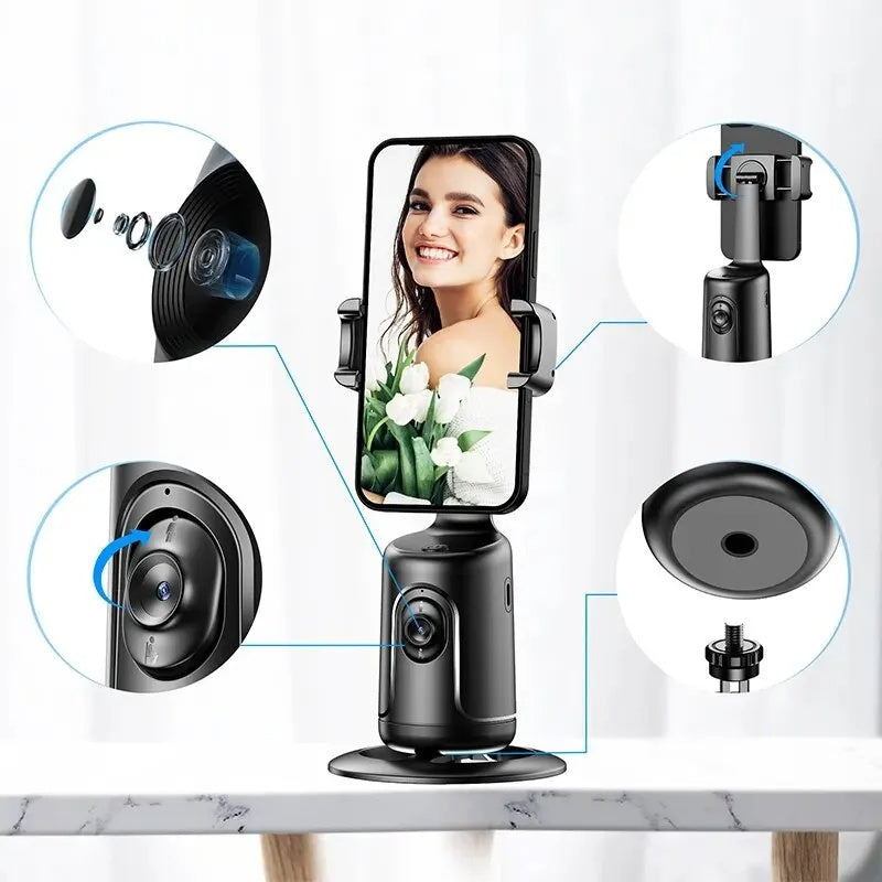 360° AI-Powered Auto Face Tracking Gimbal – Smartphone Stabilizer for Vlogging, Live Streaming, and Smooth Video Recording with Built-In Tripod!